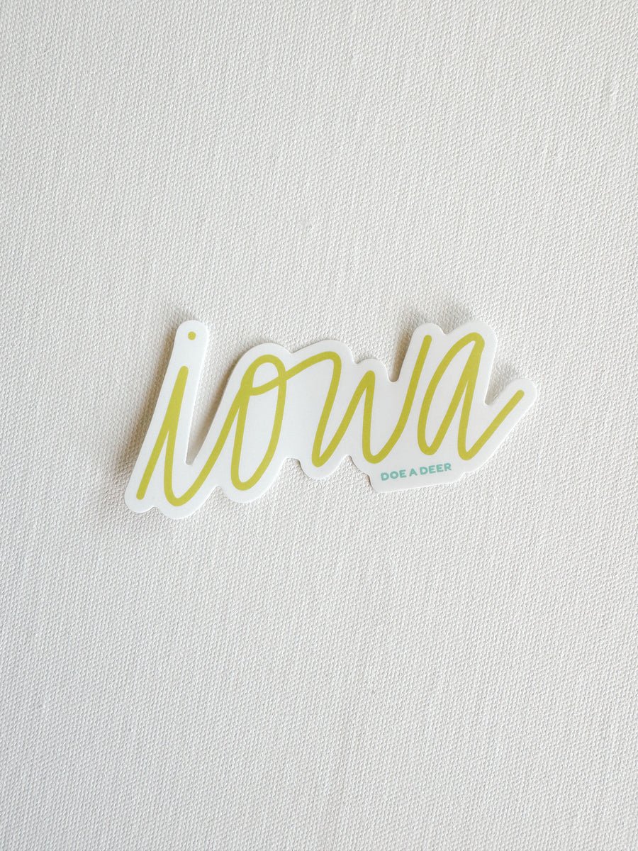 Iowa Script Sticker – Doe A Deer