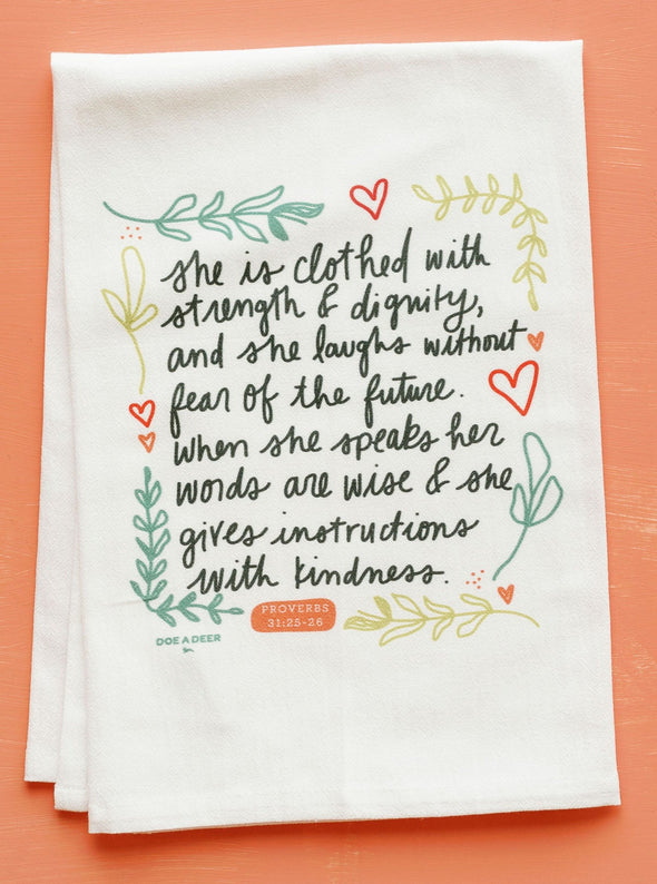 She Is Clothed With Strength - Proverbs 31 Mother's Day Flour Sack Towel