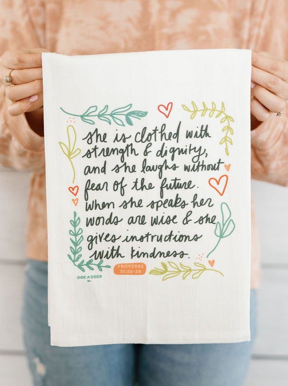 She Is Clothed With Strength - Proverbs 31 Mother's Day Flour Sack Towel