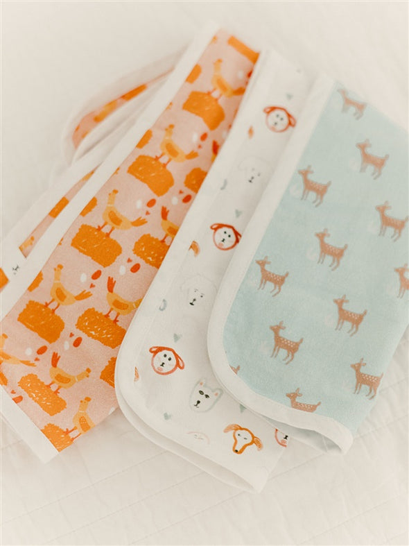 Set of 3 Flour Sack Burp Cloths - F is for Fawn