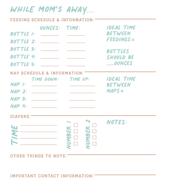 While Mom's Away Schedule Printable - Digital Download